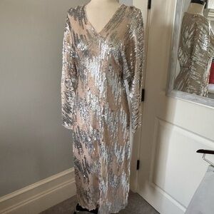 Zara silver sequined maxi dress